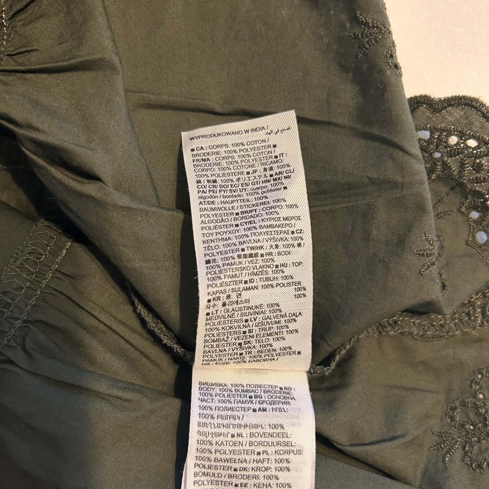GAP Womens Olive‎ Green Eyelet Lace Puff Sleeve Belted Midi Dress XL TALL - Picture 13 of 13